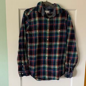 Men's Plaid Button-Down Shirt - Blue, Green, Red